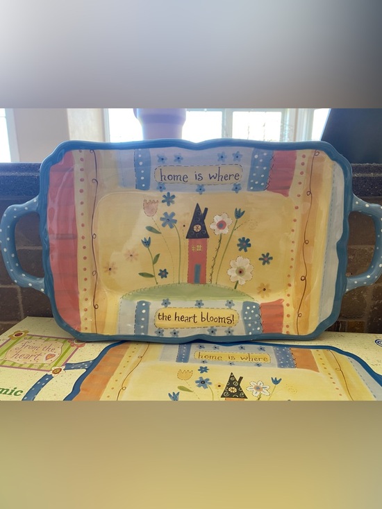 Other - Whimsical Cottage Ceramic Serving Platter - Yellow & Blue Floral